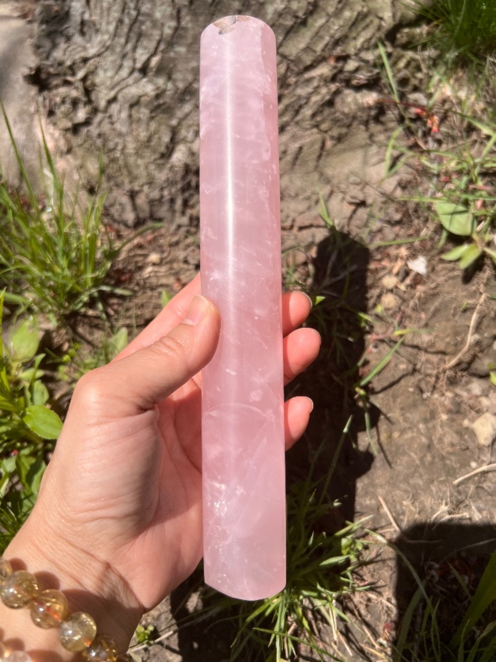 Rose (1) quartz cylinder with stand (bracelets holder) | crystal